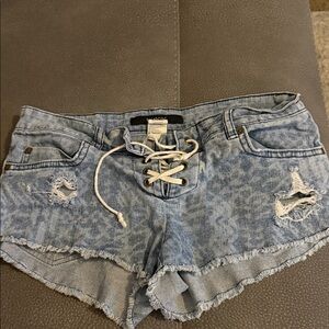Billabong Light Blue Lace-Up Distressed Denim Shorts